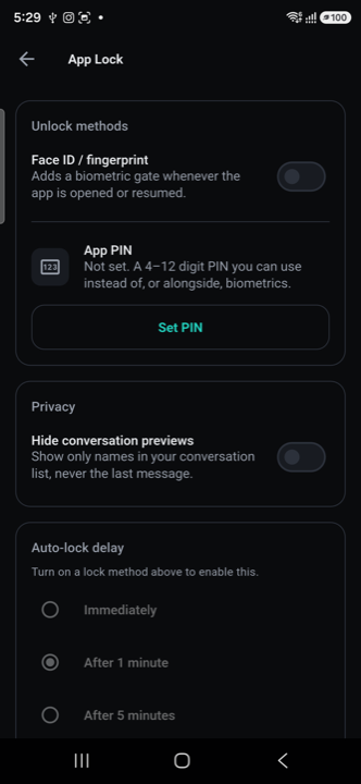 App lock settings