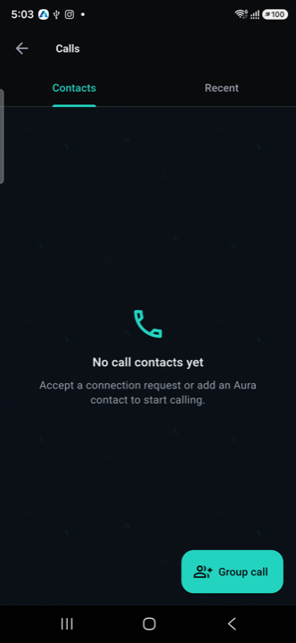 Calls tab, Contacts view, with a Group call button