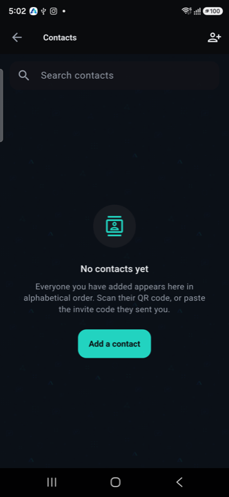 Empty contacts list with an Add a contact button