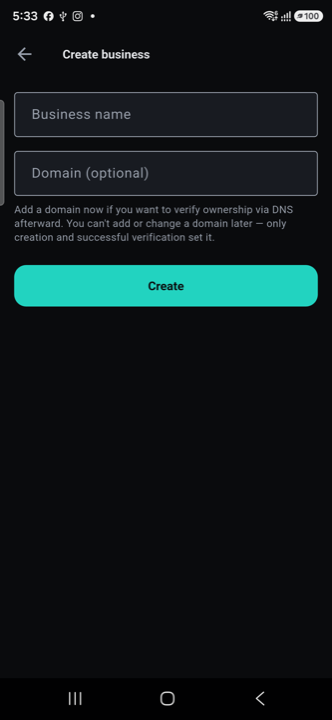 Creating a business account