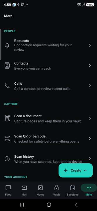 More menu, first screen
