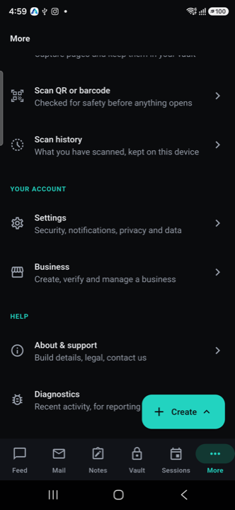 More menu, second screen
