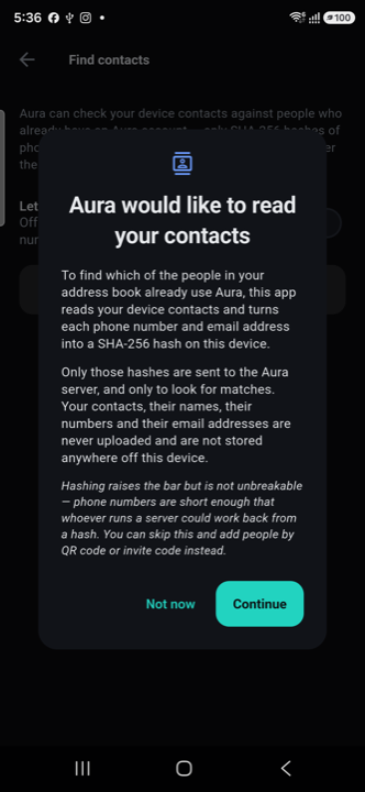 Android permission dialog asking to read contacts