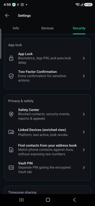 Security settings